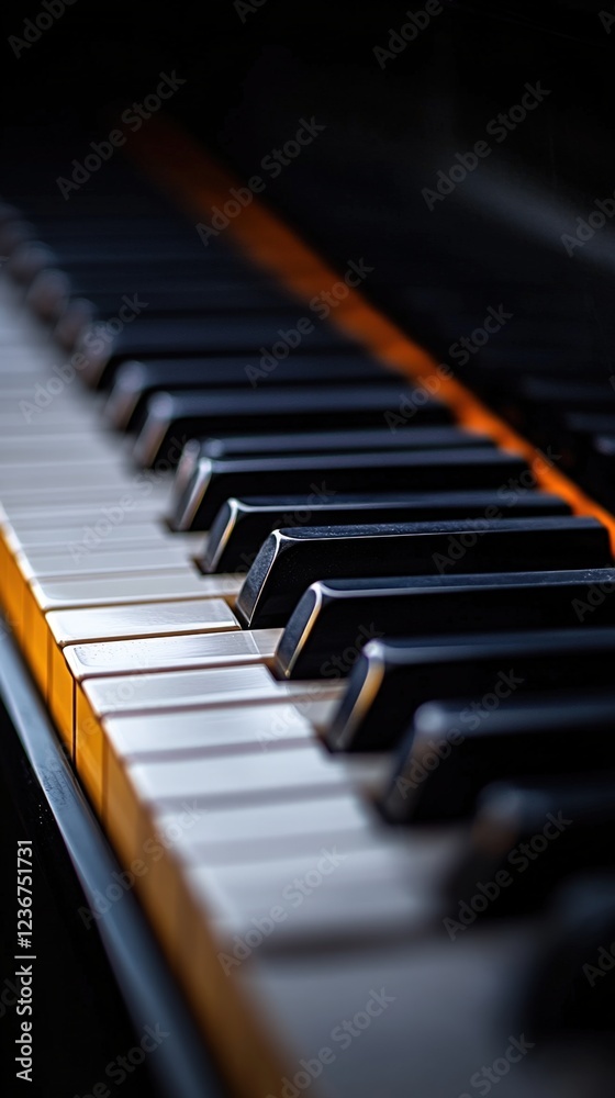 Piano keys close-up, music instrument detail, dark background, musical education concept. Piano keys close-up, music instrument detail, dark background, musical education concept.