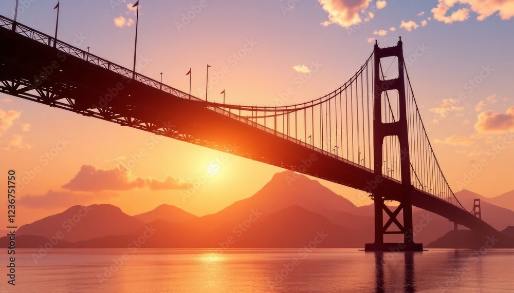 Golden Gate Bridge Sunset Silhouette: A Majestic View of Iconic Landmark at Dusk Golden Gate Bridge Sunset Silhouette: A Majestic View of Iconic Landmark at Dusk