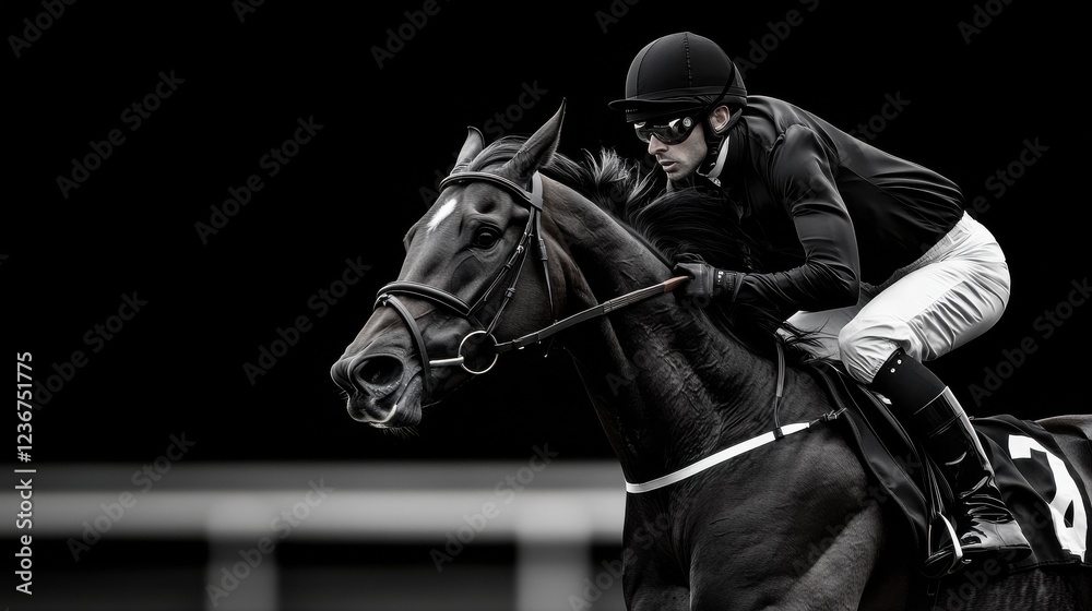 A racehorse galloping in slow motion, mane flowing in the wind A racehorse galloping in slow motion, mane flowing in the wind