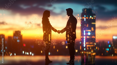 Partners Handshake Against City Skyline Silhouette photo