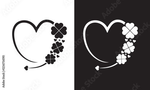 Black and white Heart Shape vector illustration for valentines day, Decor for greeting card, mug, digital paper, pillows, photo overlays, t-shirt print, flyer, poster design