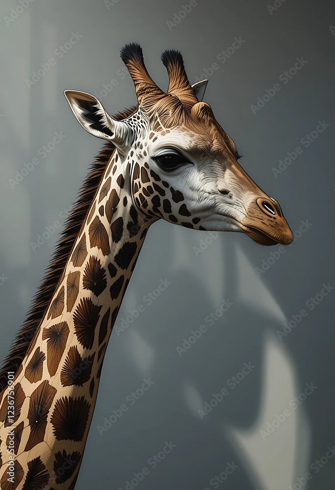 Obraz premium Elegant Giraffe Portrait Against A Neutral Background