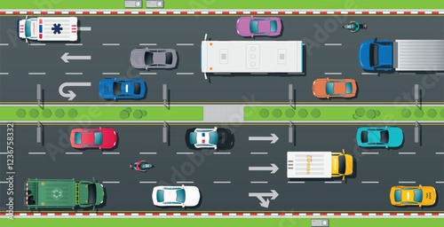 Vehicles are traveling on the road with traffic signals.