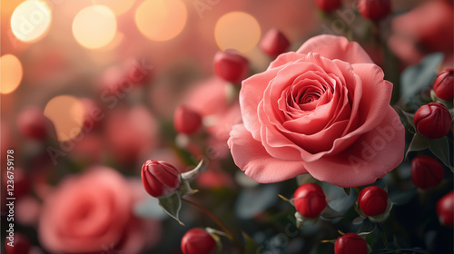 Pink Rose in Soft Light: A single pink rose blooms in soft, warm light, its petals unfurling in a delicate dance. The background blurs.