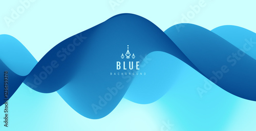 Blue abstract ocean seascape. Sea surface. Realistic landscape with waves. Nature background. Cover design template. 3d vector illustration for banner, flyer, poster or brochure.