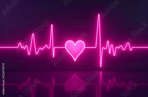 pink neon cardiogram on a dark background