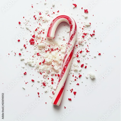 Broken Candy Cane Pieces with Sugar Sprinkles on White Background