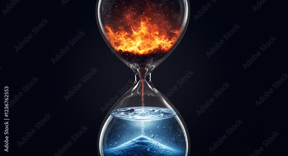 Fiery Hourglass Abstract Art Fire Water Time Concept Fiery Hourglass Abstract Art Fire Water Time Concept
