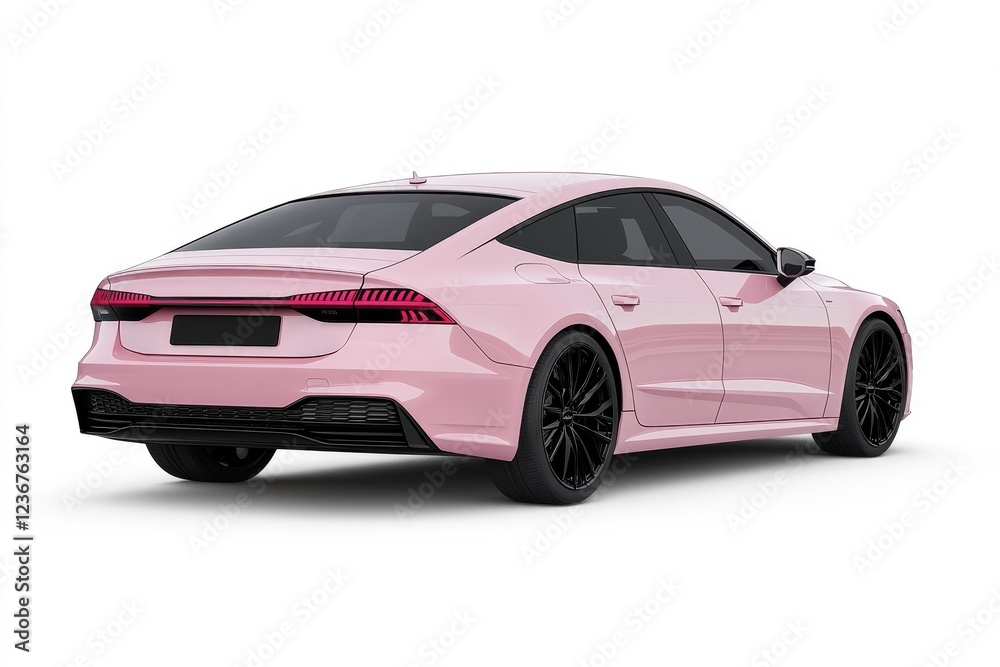 Fototapeta premium Pink Modern Sedan Car Rear View Display