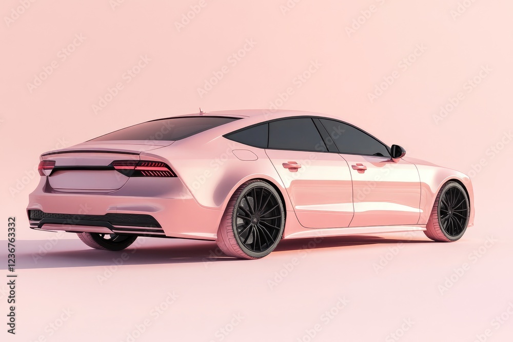 Obraz premium Pink Luxury Sedan Car Rear View Studio Shot
