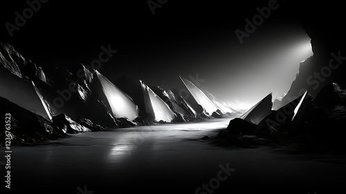 Crystalline Peaks Reflecting Light In A Dark Abyss