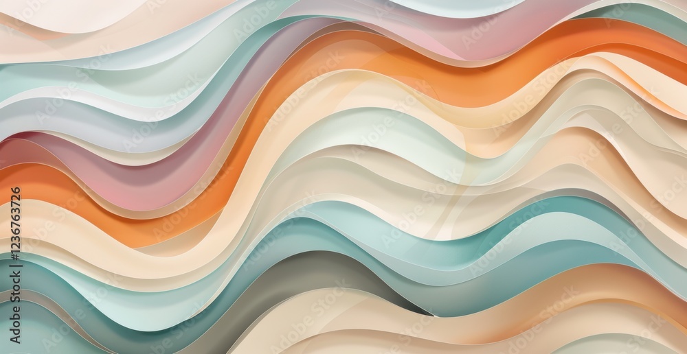 Fototapeta premium A flowing, wavy pattern with earthy tones of beige, blue, and orange in a textured design