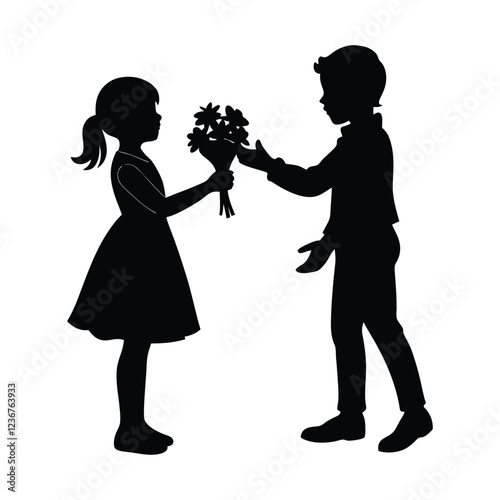 the boy is giving flowers to the girl