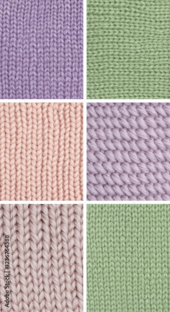 Fototapeta premium Colorful knit textures in purple, green, and pink