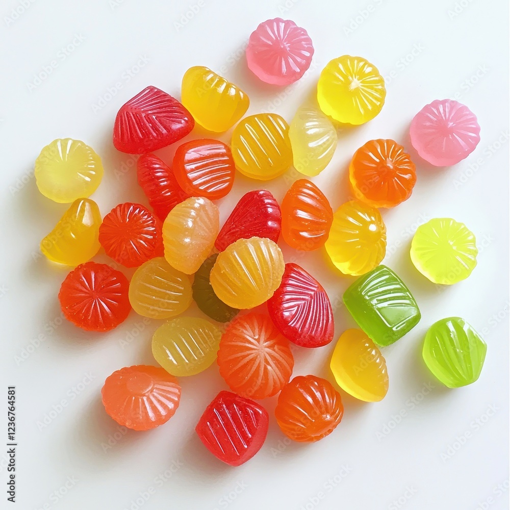 Colorful Variety of Hard Candies in Distinct Shapes and Designs Colorful Variety of Hard Candies in Distinct Shapes and Designs