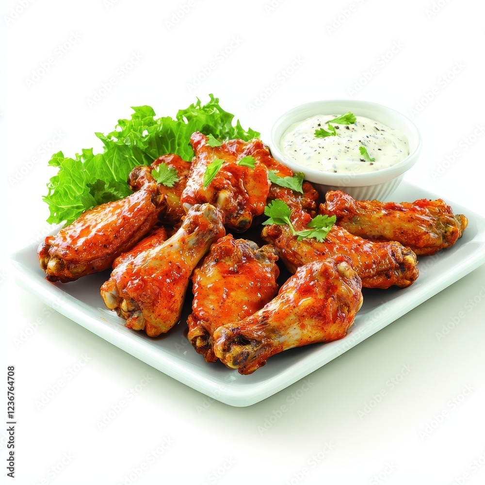 Delicious Buffalo Wings Served With Fresh Ranch Dressing and Greens Delicious Buffalo Wings Served With Fresh Ranch Dressing and Greens