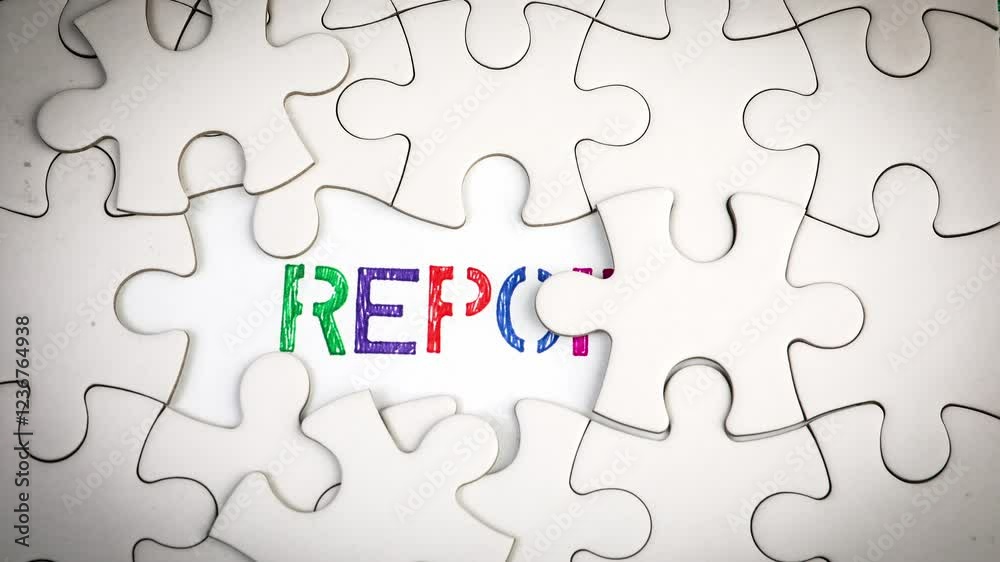 Report. Revealing the word by removing the puzzle pieces. Stop motion, 4K Report. Revealing the word by removing the puzzle pieces. Stop motion, 4K
