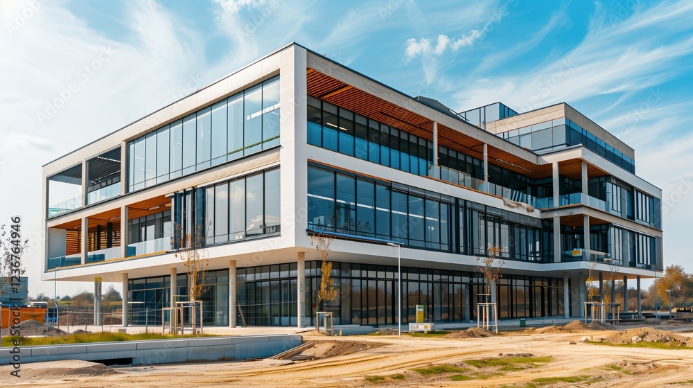 Obraz premium Exterior view of a modern designed office building in construction
