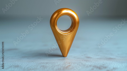 Golden location pin on a surface. Golden location pin with a hole in the middle