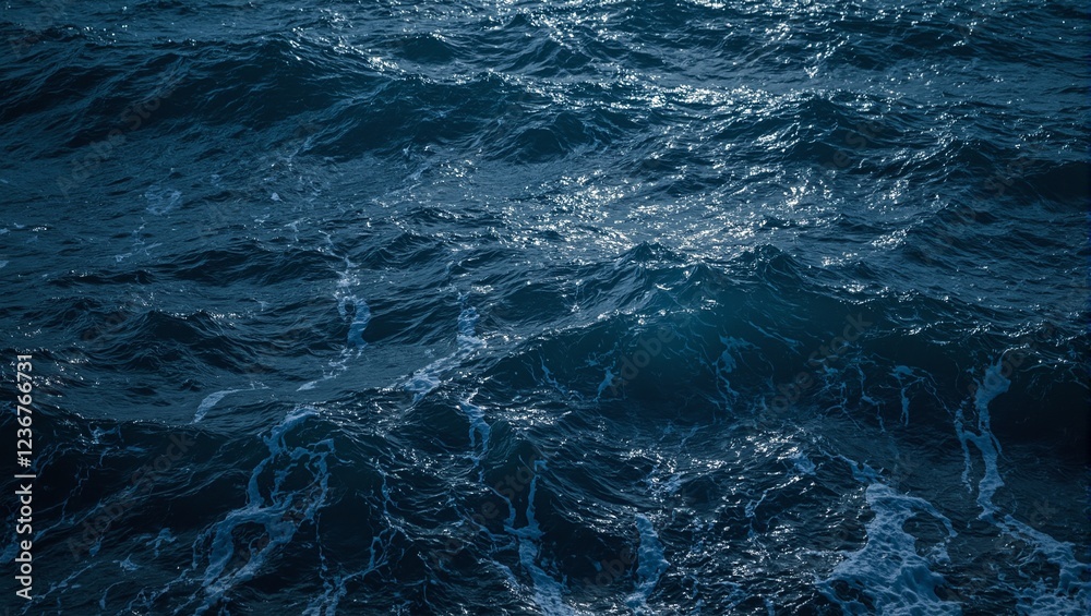 Fototapeta premium Moonlit ocean waves with silver highlights creating shimmering textures