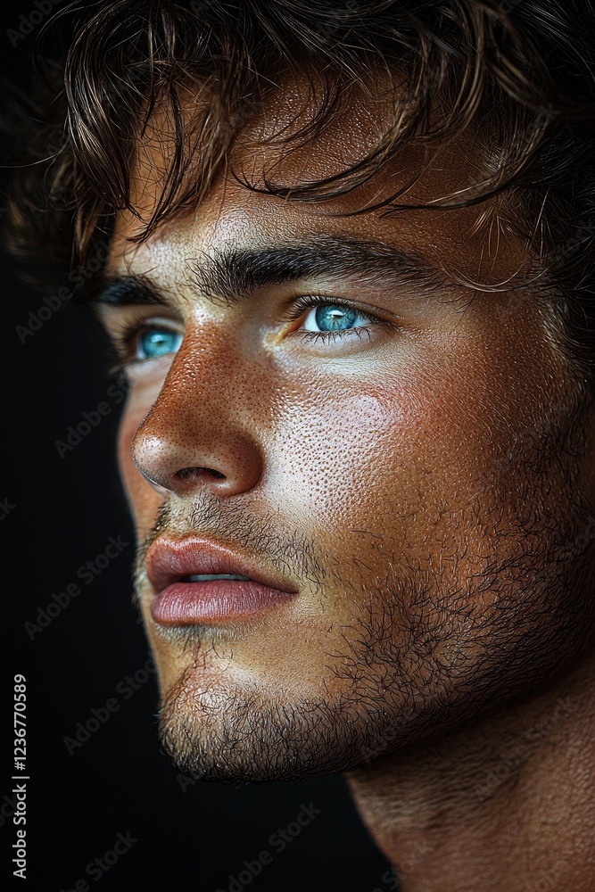 Close up portrait of a man with blue eyes and tanned skin Close up portrait of a man with blue eyes and tanned skin