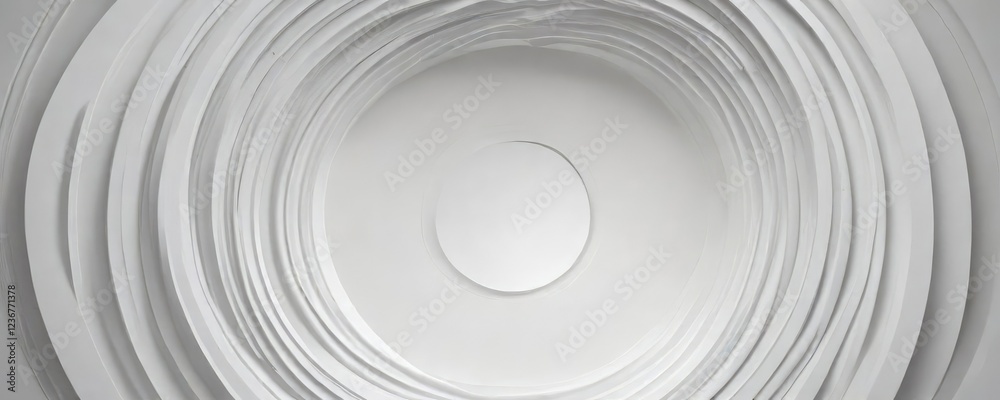 Modern abstract pattern in white with a circular focal point, subtle design, white theme, empty canvas