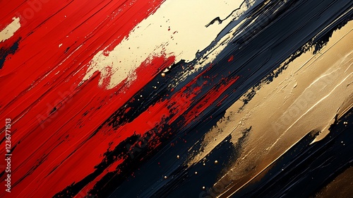 Abstract Red Black Gold Paint Strokes Artwork