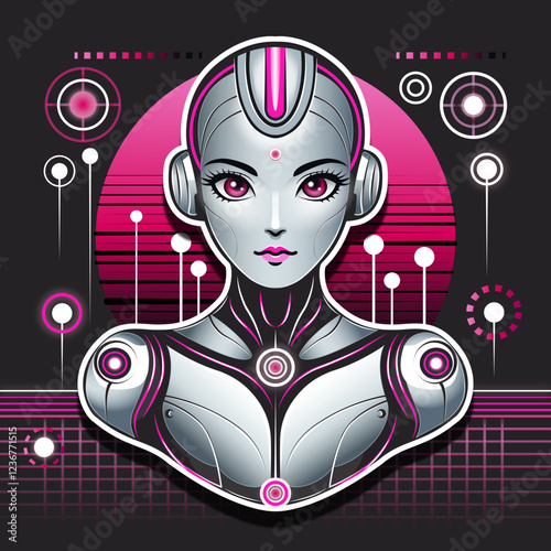 A digital vector illustration of robot boy, chatbot, AI in modern style. Futuristic illustration.