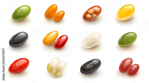 Wallpaper Mural A colorful assortment of jelly beans in various flavors and colors, showcased on a white isolated background for a vibrant candy display. Torontodigital.ca