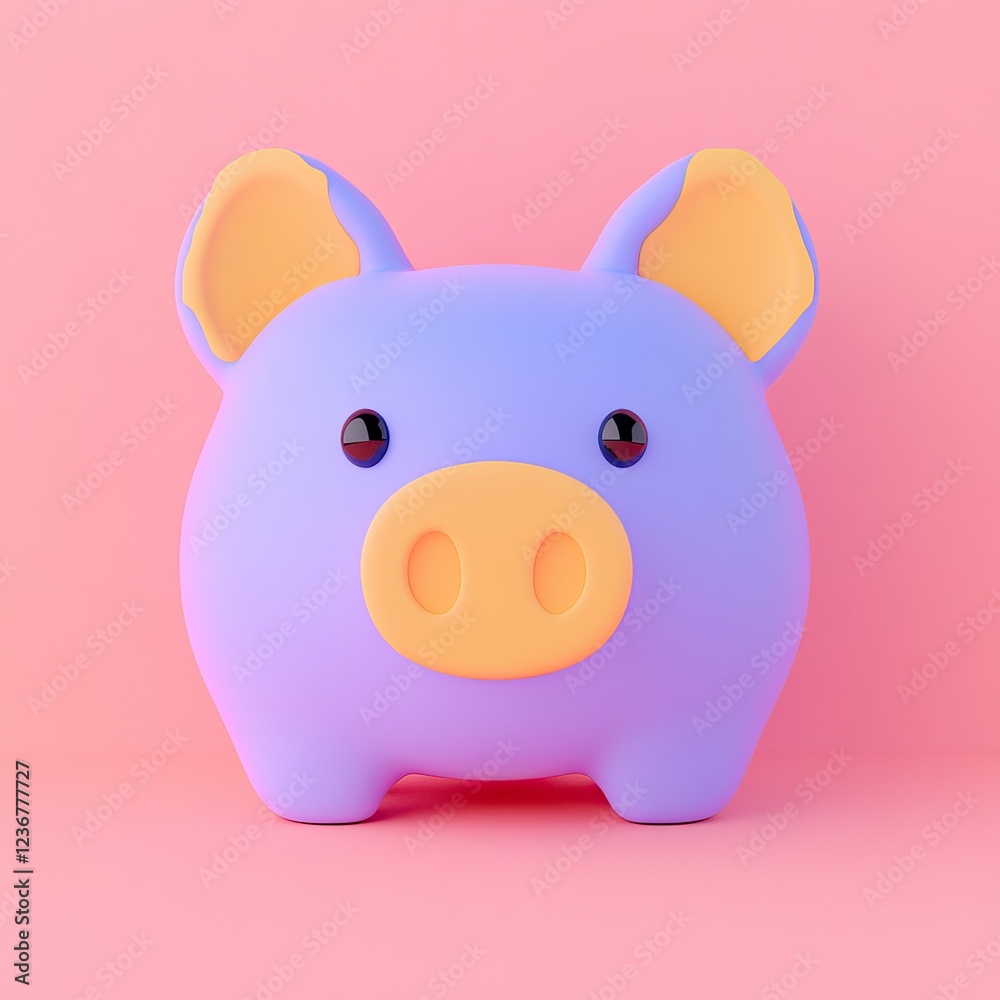 A cute, colorful piggy bank with a playful design, featuring a purple body and orange accents against a soft pink background. A cute, colorful piggy bank with a playful design, featuring a purple body and orange accents against a soft pink background.