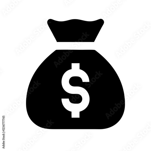  Line art illustration of a money bag with a dollar sign. Finance, economy, banking, investment symbol.