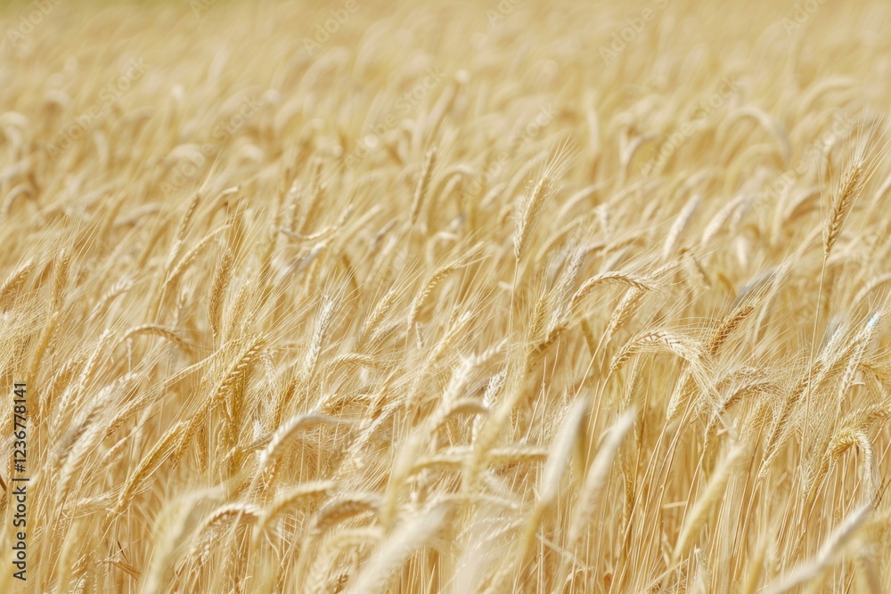 Ripe wheat stalks swaying gently in the breeze create a mesmerizing golden wave across a vast field