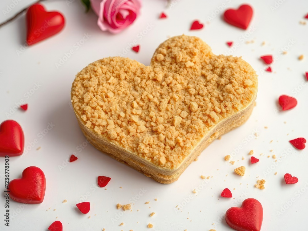 Fototapeta premium Heart shaped brown sugar arranged neatly in a heart shape on a bright white table, love, romantic, brown sugar