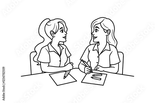 Collaborative Women: Brainstorming Session Line Art work table ideas  