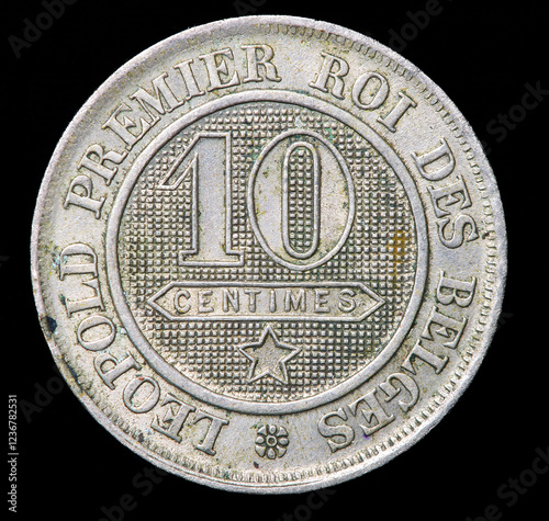 Coin features the denomination of 10 centimes and represents a piece of Belgian history from the reign of Leopold I. Its design showcases detailed craftsmanship and authenticity photo