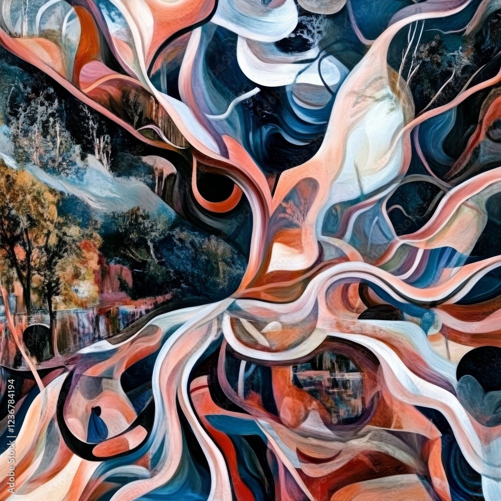 Obraz premium Abstract Painting with Integrated Landscape Scene
