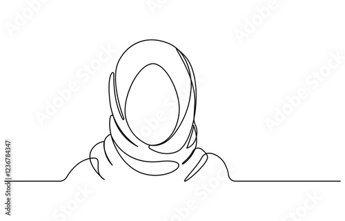 woman in hijab praying single line drawing vector, Continuous one line Muslim women drawing.