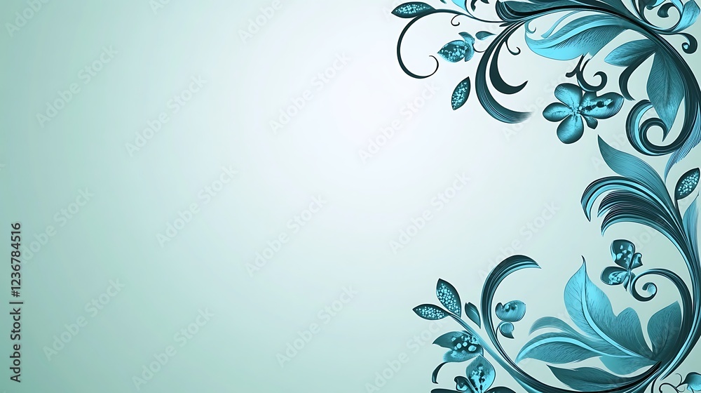 Teal Floral Design on Light Green Background Teal Floral Design on Light Green Background