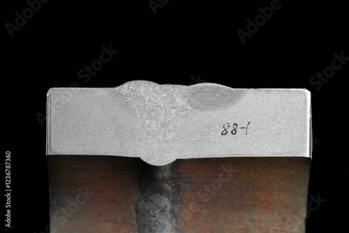 Close-up of a multi-pass welded pipe joint, cross-sectioned and etched to reveal detailed metal structure. Perfect for industrial, metallurgical, and engineering applications. Educational imagery.