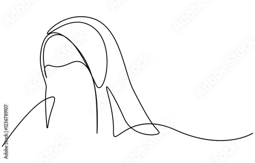 woman in hijab praying single line drawing vector, Continuous one line Muslim women drawing.