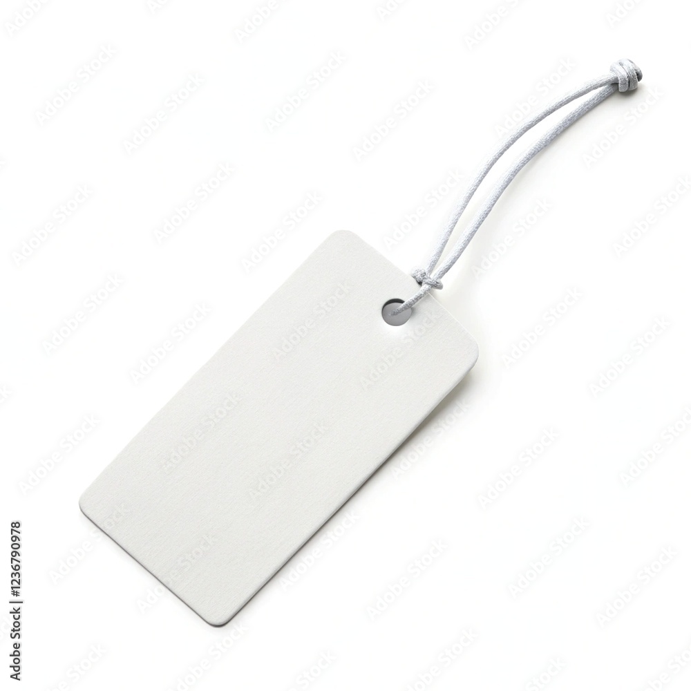 Fototapeta premium White blank clothing tag label isolated on white, ideal for branding and apparel packaging