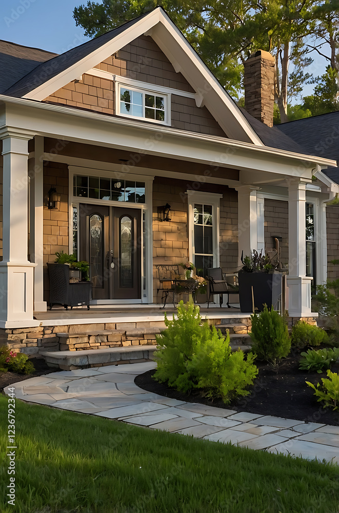 custom made wallpaper toronto digitalDream House Exterior: Stunning Stone and Brick Facade with a Picturesque Porch and Landscaped Garden