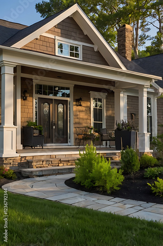 Wallpaper Mural Dream House Exterior: Stunning Stone and Brick Facade with a Picturesque Porch and Landscaped Garden Torontodigital.ca