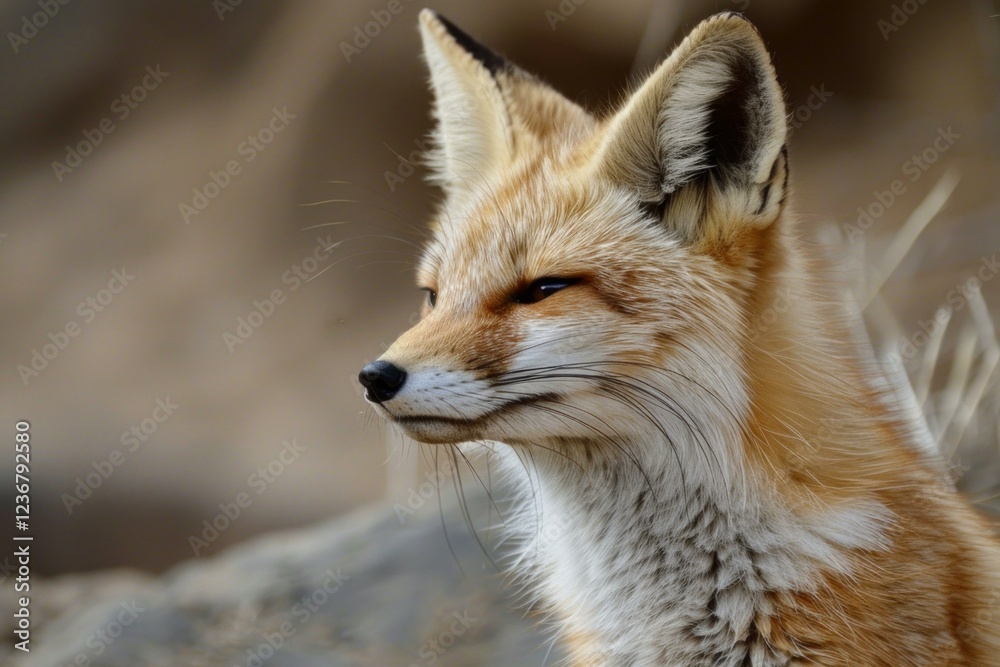 Fototapeta premium Close up portrait of a wild red fox resting in its natural habitat, showcasing the beauty of wildlife
