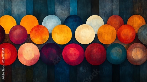 Abstract Colorful Circles on a Wooden Background