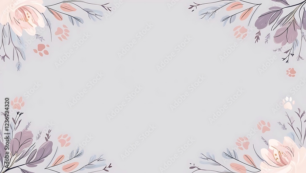 Obraz premium Minimal Easter design with delicate floral edges and bunny paws, leaving the center clear for text.
