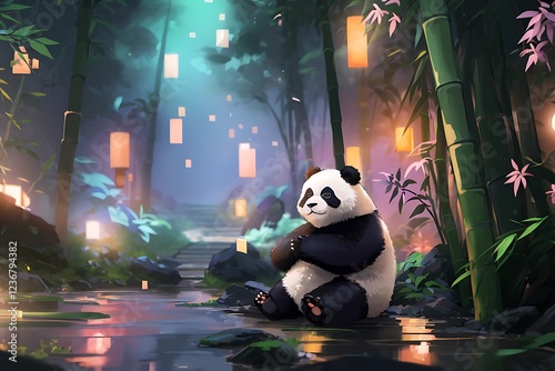 panda in bamboo forest photo