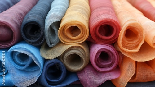 Rolled fabrics showcase vibrant colors and textures photo