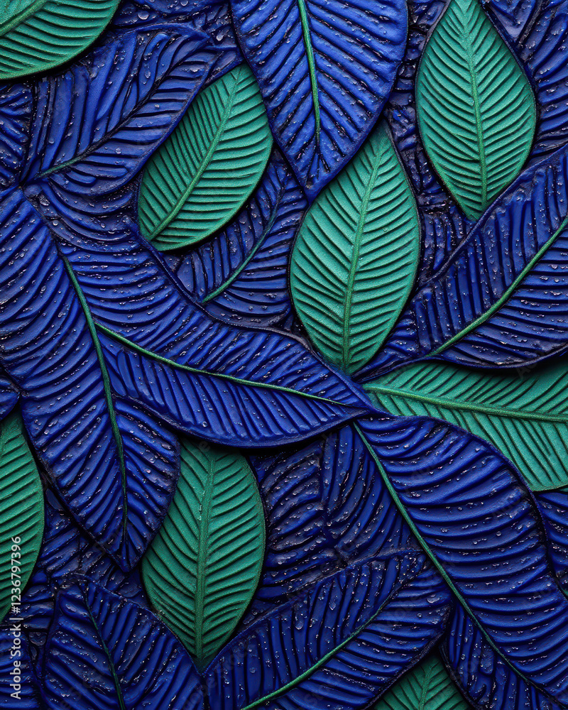 Fototapeta premium Vibrant leaf patterns textured artistic design in nature's close-up view