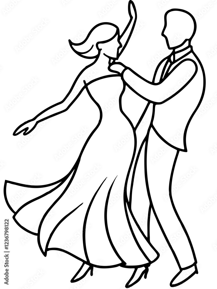 Fototapeta premium Elegant Line Art of Dancing Couple in Minimalist Style